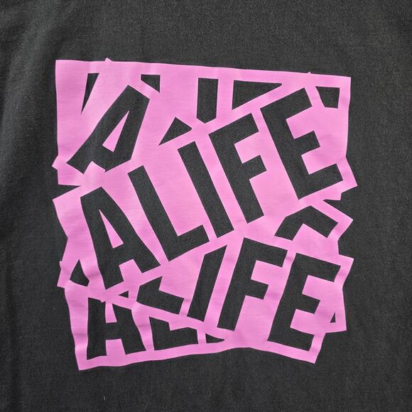 ALIFE Shirt Mens Large Black Pink Streetwear Tee Logo Box Spellout USA Made - Picture 3 of 7